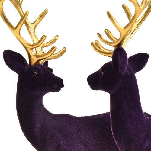 Artikel Hirsch Deko Rentier Violett Gold Kalb Beflockt 20cm 2er-Set