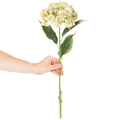 Artikel Künstliche Hortensie aus Seidenstoff mit Stiel und Blättern 60 cm creme-grün