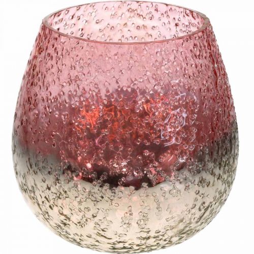 Rosa/Silbern Floristik24.ch Ø15cm Kerzenglas Tischdeko, Glaswindlicht, Teelichthalter, H15cm-00017
