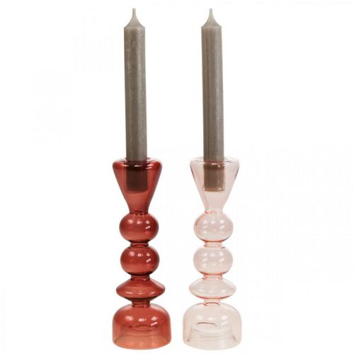 Floristik24.ch Kerzenhalter 2St-868682 Kerzenständer Glas Rosa/Rose H19cm Ø5-6cm