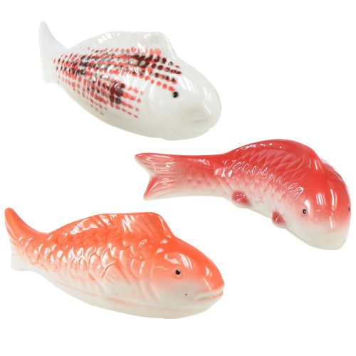 Koi Deko Fische Keramik Rot Weiß Schwimmend 15cm 3St