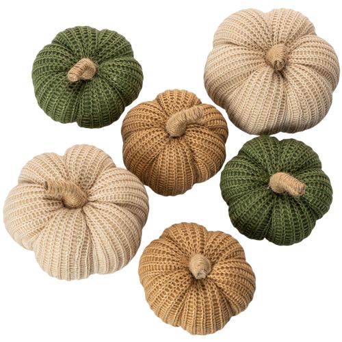 Artikel Gestrickte Deko-Kürbisse 10 cm und 8 cm 6er-Set Braun, Beige, Grün