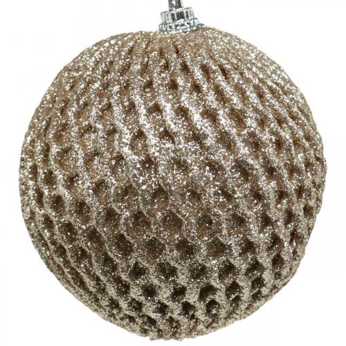 Floristik24 Weihnachtskugel Champagner Wabenmuster Baumkugel Ø8cm 6St