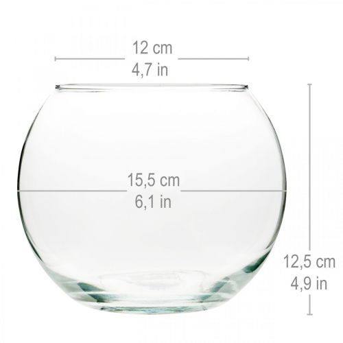 Artikel Kugelvase Glas Vase klar Runde Tischvase Blumenvase Ø15,5cm H12,5cm