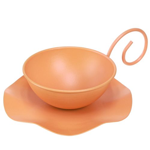 Metall Deko Tasse Orange Ø11,5cm H6cm Mit Unterteller 2St