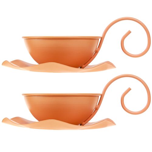 Artikel Metall Deko Tasse Orange Ø11,5cm H6cm Mit Unterteller 2St