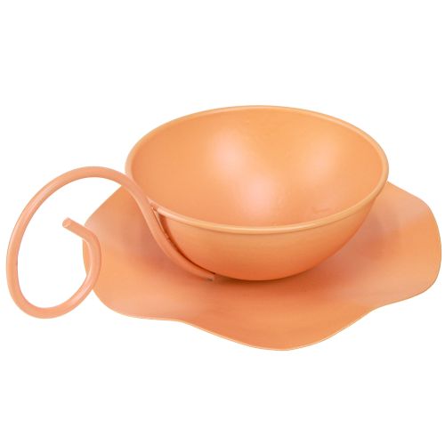 Artikel Metall Deko Tasse Orange Ø11,5cm H6cm Mit Unterteller 2St