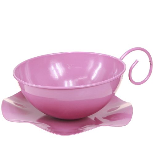 Metalltasse Ø16cm H9cm Deko Tasse mit Unterteller Pink 2St