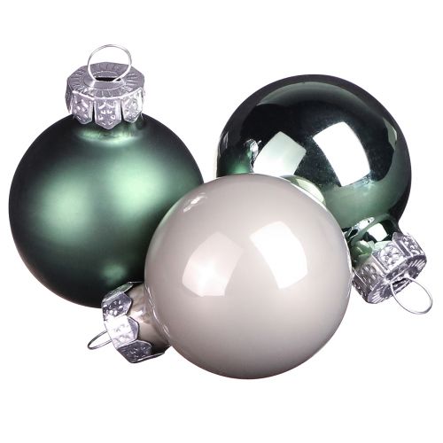 Mini Weihnachtskugeln Glas Grün Perlmuttgrau Ø3cm 22 St