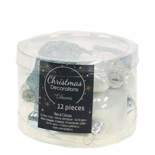 Floristik24 Mini-Christbaumschmuck Mix sortiert Glas Weiß, Blau 12St