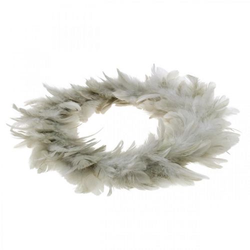 Floristik24 Osterdeko Federkranz groß Grau Ø25cm Frühlingsdeko Echte Federn