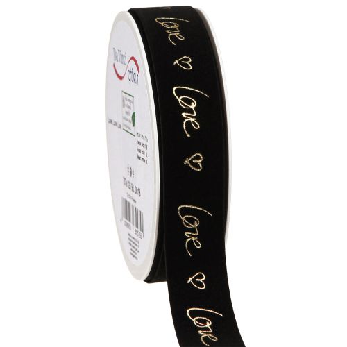 Floristik24 Samtband Love Trauerband Herzen Schwarz Gold 25mm 18m