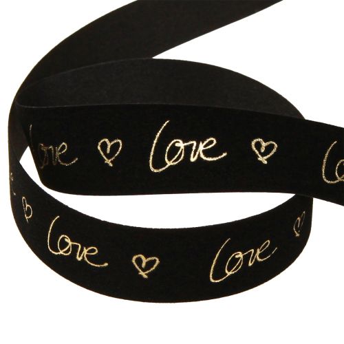 Artikel Samtband Love Trauerband Herzen Schwarz Gold 25mm 18m