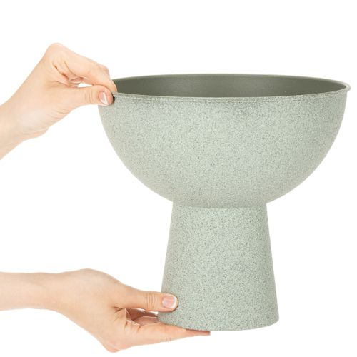 Artikel Schale mit Standfuss aus Metall 25 cm in graugrüner Granitoptik für Innenräume