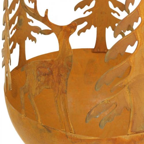 Floristik24 Metallschale mit Rehen, Walddeko für den Advent, Deko-Gefäß Edelrost Ø25cm H29cm