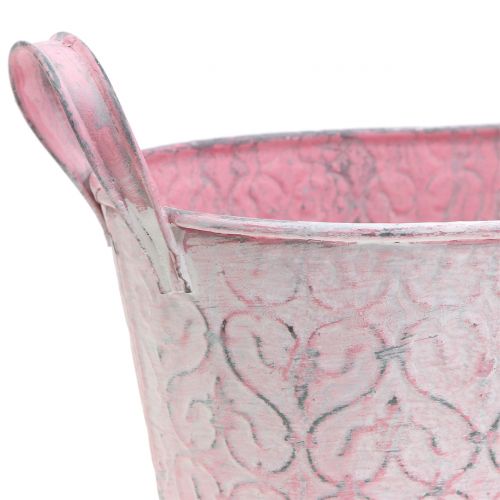 Floristik24 Pflanzgefäß Zinkwanne mit Dekor Rosa 25,5cm x 13,5cm H12cm