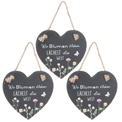 Floristik24 Schieferherz zum Hängen „Wo Blumen blühen“ 15cm 3St