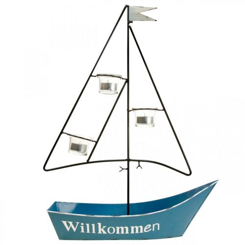 Artikel Windlicht Metall Schiff Maritime Deko Blau 38x14x55cm