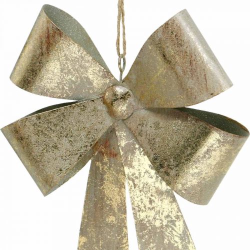 Artikel Schleife zum Hängen, Christbaumschmuck, Metalldeko Golden, Antik-Optik H23cm B16cm