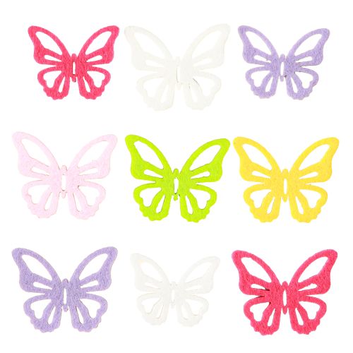 Artikel Filz-Schmetterlinge bunt – Frühlingshafte Deko-Schmetterlinge 6 Farben 4cm 72 St