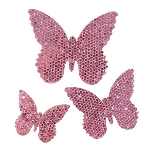 Streudeko Schmetterling Pink-Glitter  5/4/3cm 24 St