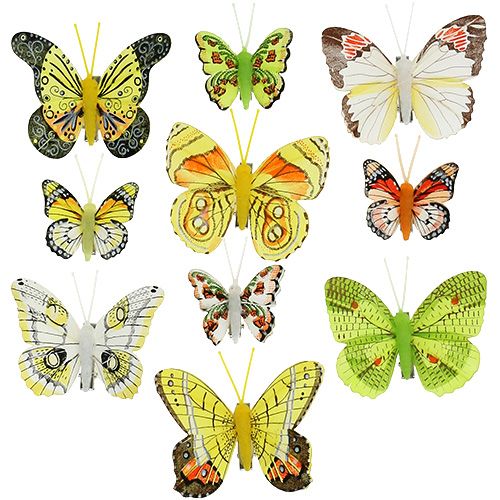 10 Feder Schmetterlinge Set 7cm + 4,5cm weiß mit Metall Clip Butterfly  Federn