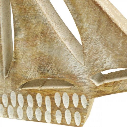 Artikel Segelboot aus Holz, Maritime Deko, Holzboot Naturfarben, Weiß H23cm