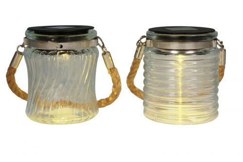 Floristik24 Solarleuchte Solar Glas Hängelampe Balkon Ø7,5cm H9cm 4St