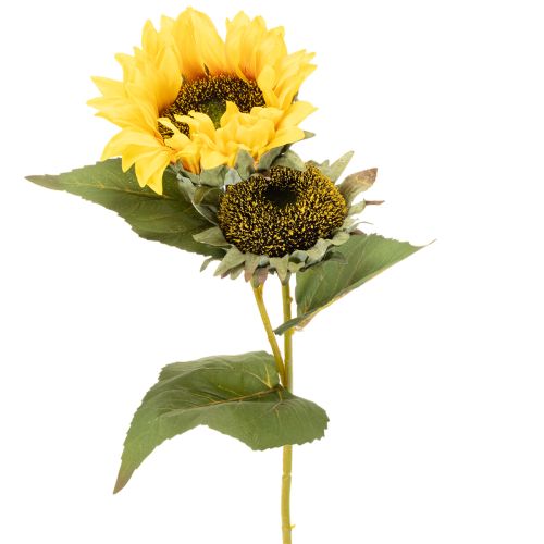 Artikel Künstliche Sonnenblumen mit realistischen Blättern und Blüten 58 cm, Set aus 3 Stielen, Gelb-Grün