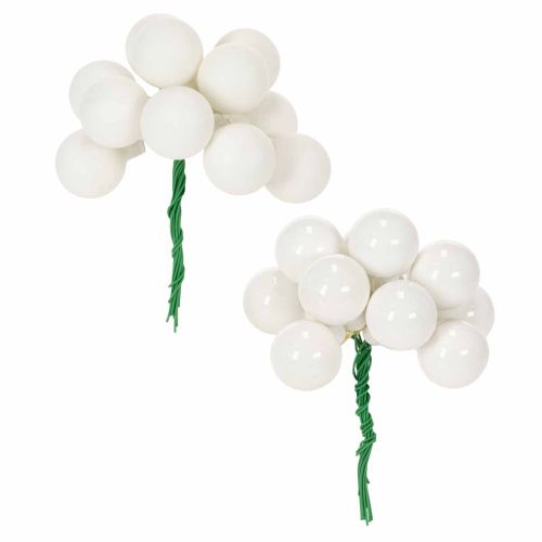 Artikel Spiegelbeeren Mini-Glaskugeln am Draht 25 mm, Weiss matt und glänzend, 140 Stück