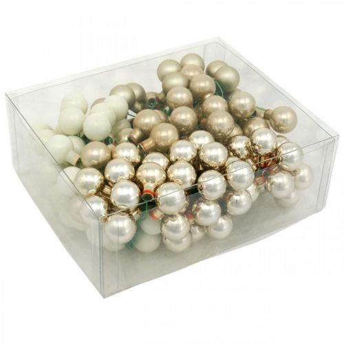 Artikel Mini Weihnachtskugel Creme, Beige Spiegelbeeren Ø20mm 140St