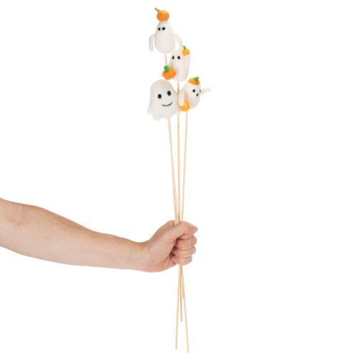 Artikel Halloween Geisterfiguren auf Holzstab 54 cm Weiss mit Kürbisakzenten 8er-Set