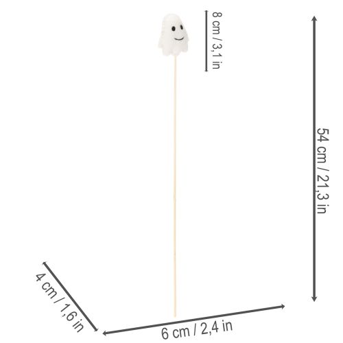 Artikel Halloween Geisterfiguren auf Holzstab 54 cm Weiss mit Kürbisakzenten 8er-Set