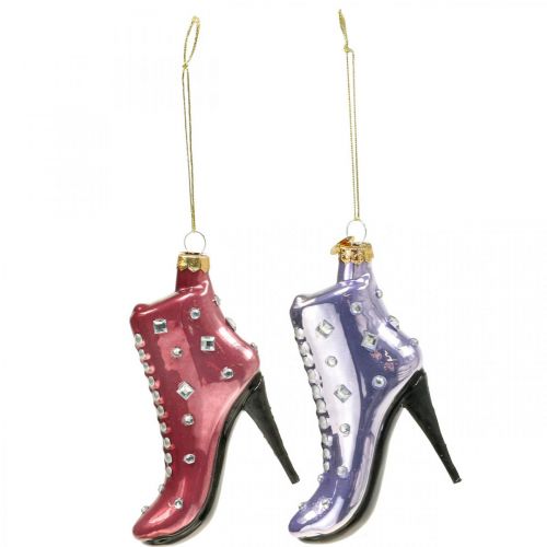Floristik24 Christbaumschmuck Glas Stiefel Rosa, Lila 10,5cm 2St
