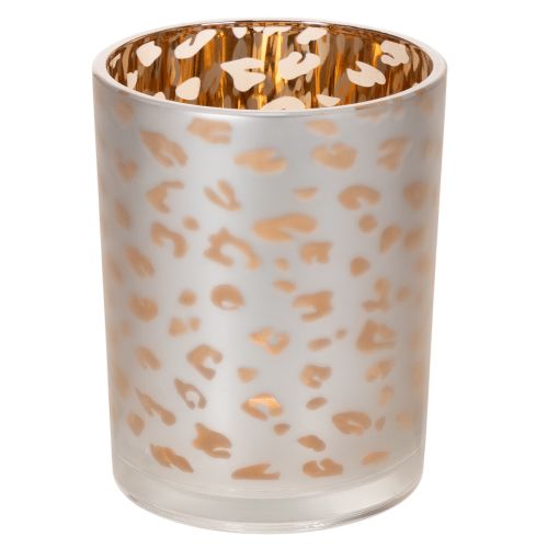 Artikel Windlicht aus Glas mit Leopardenmuster, 12 cm, gold-silbern