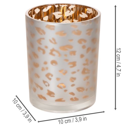 Artikel Windlicht aus Glas mit Leopardenmuster, 12 cm, gold-silbern