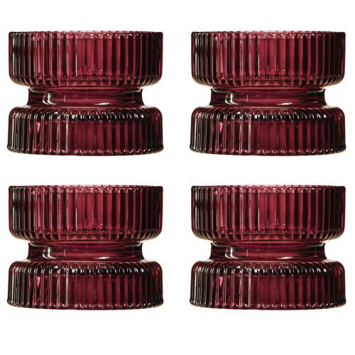 Artikel Teelichthalter Glas Deko Geriffelt Berry Ø9cm H7cm 4 St