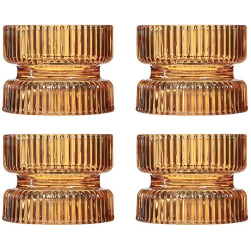 Artikel Teelichthalter Glas Geriffelt Deko Orange Ø9cm H7cm 4 St