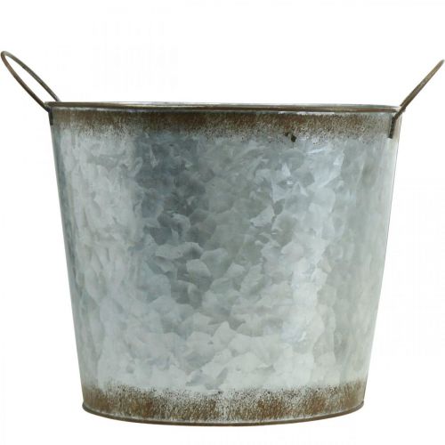 Artikel Pflanztopf mit Griffen, Deko-Schale Rostdeko, Metallgefäß Silbern Ø26cm H25,5cm