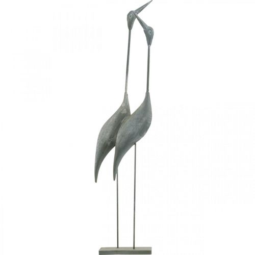 Floristik24 Vogelpaar, Metalldeko, Wasservögel Silbern, Weiß gewaschen H74cm