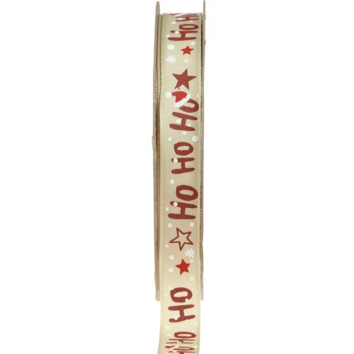 Floristik24 Weihnachtsband „Ho Ho Ho“ Geschenkband Beige 15mm 15m