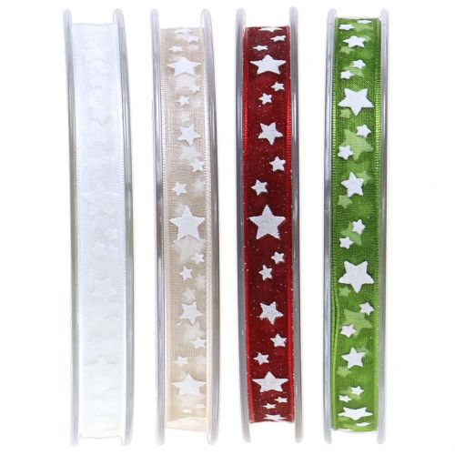 Floristik24 Weihnachtsband Organza mit Sternmotiv 10mm 20m