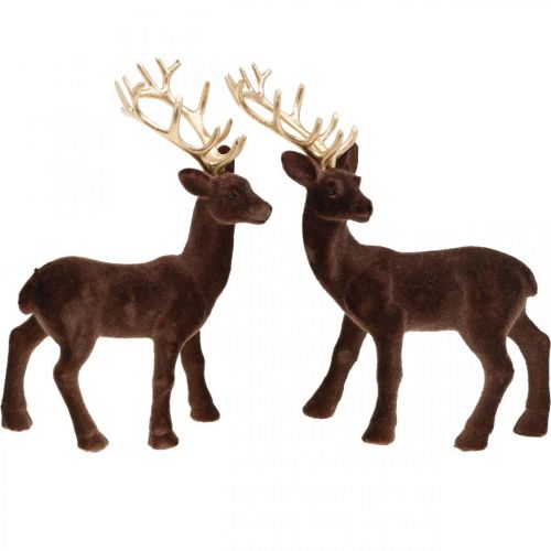 Weihnachtsdeko Deko-Hirsch zum Stellen Braun, Gold 20cm 2 St