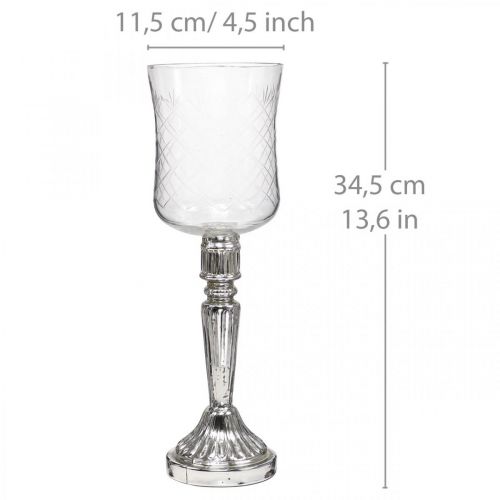 Floristik24 Windlicht Glas Kerzenglas Antik Optik Klar, Silber Ø11,5cm H34,5cm