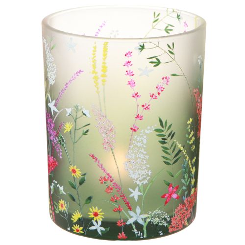 Windlicht Glas mit bunten Blumen Sommer H12,5cm 3 St