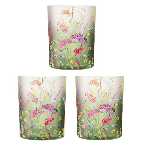 Artikel Windlicht Glas mit bunten Blumen Sommer H12,5cm 3 St