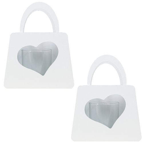 Artikel Windlicht Metall Deko Tasche mit Herz Weiß H18cm 2St