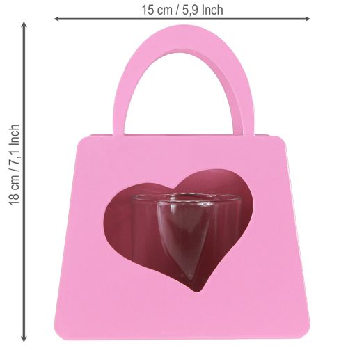 Artikel Windlicht Metall mit Glaseinsatz Tasche Rosa H18cm 2St