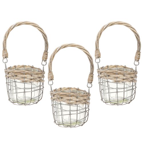 Artikel Windlicht Teelichthalter Glas Metall Weide Ø10,5cm 3St