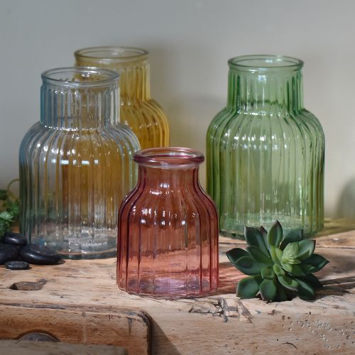 Artikel Blumenvase Retro Grün Glasvase Rillen Ø13,5cm H20cm